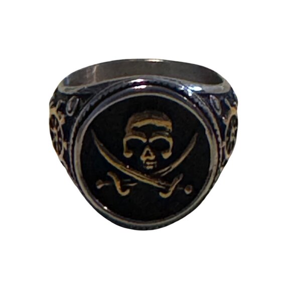 Jolly Roger Signet‎ Ring Stainless Steel Nautical Pirate Skull Band Size 7 - Picture 2 of 6